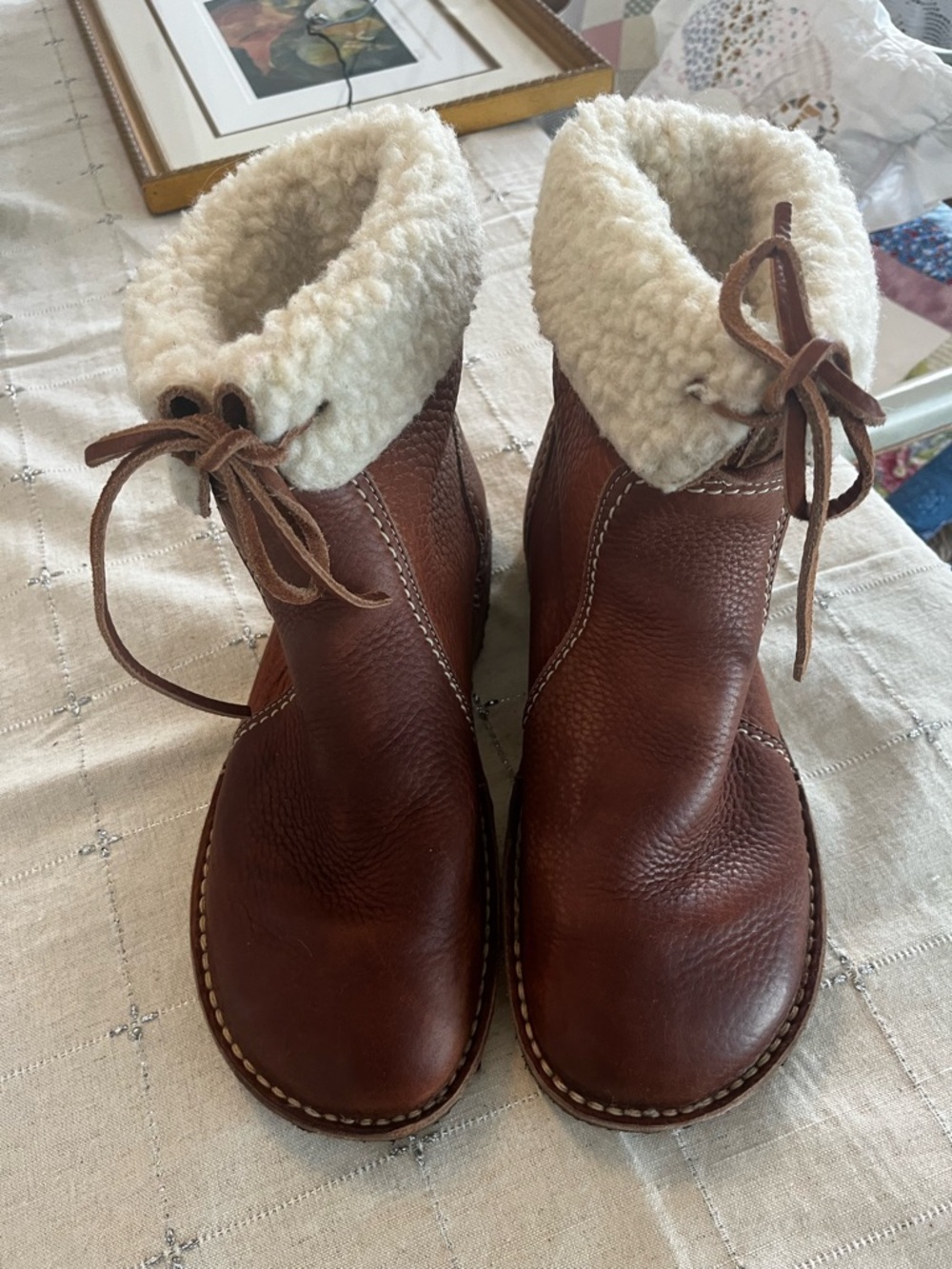 Duck Feet size 43 Wool-Lined ÅRHUS NUT -Brown Leather Shearling-Lined Lace Boots